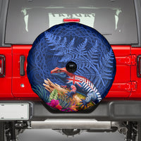New Zealand Tuatara Spare Tire Cover Silver Fern Hibiscus and Tribal Maori Pattern Blue Color LT03 - Polynesian Pride
