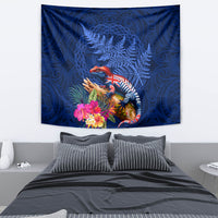 New Zealand Tuatara Tapestry Silver Fern Hibiscus and Tribal Maori Pattern Blue Color LT03 - Polynesian Pride