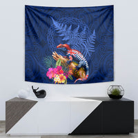 New Zealand Tuatara Tapestry Silver Fern Hibiscus and Tribal Maori Pattern Blue Color LT03 - Polynesian Pride