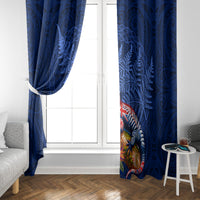 New Zealand Tuatara Window Curtain Silver Fern Hibiscus and Tribal Maori Pattern Blue Color LT03 - Polynesian Pride