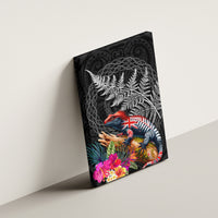 New Zealand Tuatara Canvas Wall Art Silver Fern Hibiscus and Tribal Maori Pattern Black Color LT03 - Polynesian Pride