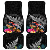 New Zealand Tuatara Car Mats Silver Fern Hibiscus and Tribal Maori Pattern Black Color LT03 - Polynesian Pride