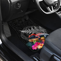 New Zealand Tuatara Car Mats Silver Fern Hibiscus and Tribal Maori Pattern Black Color LT03 - Polynesian Pride