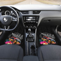New Zealand Tuatara Car Mats Silver Fern Hibiscus and Tribal Maori Pattern Black Color LT03 Set 2pcs - Front Black - Polynesian Pride