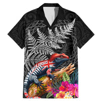 New Zealand Tuatara Family Matching Mermaid Dress and Hawaiian Shirt Silver Fern Hibiscus and Tribal Maori Pattern Black Color LT03 Dad's Shirt - Short Sleeve Black - Polynesian Pride