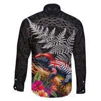 New Zealand Tuatara Family Matching Puletasi and Hawaiian Shirt Silver Fern Hibiscus and Tribal Maori Pattern Black Color LT03 - Polynesian Pride
