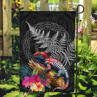 New Zealand Tuatara Garden Flag Silver Fern Hibiscus and Tribal Maori Pattern Black Color LT03 Garden Flag Black - Polynesian Pride