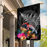 New Zealand Tuatara Garden Flag Silver Fern Hibiscus and Tribal Maori Pattern Black Color LT03 House Flag Black - Polynesian Pride