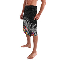 New Zealand Tuatara Lavalava Silver Fern Hibiscus and Tribal Maori Pattern Black Color LT03 - Polynesian Pride