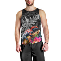 New Zealand Tuatara Men Tank Top Silver Fern Hibiscus and Tribal Maori Pattern Black Color LT03 - Polynesian Pride