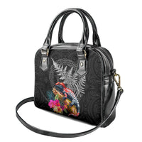 New Zealand Tuatara Shoulder Handbag Silver Fern Hibiscus and Tribal Maori Pattern Black Color LT03 - Polynesian Pride