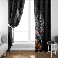 New Zealand Tuatara Window Curtain Silver Fern Hibiscus and Tribal Maori Pattern Black Color LT03 - Polynesian Pride