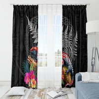 New Zealand Tuatara Window Curtain Silver Fern Hibiscus and Tribal Maori Pattern Black Color LT03 - Polynesian Pride