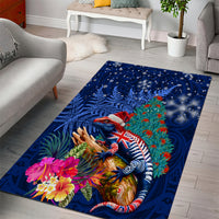 New Zealand Tuatara Christmas Area Rug Silver Fern and Xmas Pohutukawa Tree Blue Color LT03 - Polynesian Pride
