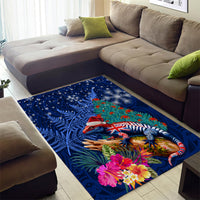 New Zealand Tuatara Christmas Area Rug Silver Fern and Xmas Pohutukawa Tree Blue Color LT03 - Polynesian Pride