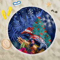 New Zealand Tuatara Christmas Beach Blanket Silver Fern and Xmas Pohutukawa Tree Blue Color LT03 One Size 150cm Blue - Polynesian Pride
