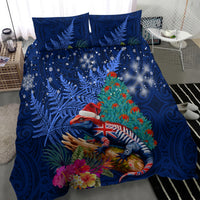 New Zealand Tuatara Christmas Bedding Set Silver Fern and Xmas Pohutukawa Tree Blue Color LT03 - Polynesian Pride