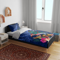 New Zealand Tuatara Christmas Bedding Set Silver Fern and Xmas Pohutukawa Tree Blue Color LT03 - Polynesian Pride