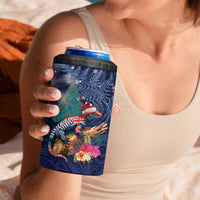 New Zealand Tuatara Christmas 4 in 1 Can Cooler Tumbler Silver Fern and Xmas Pohutukawa Tree Blue Color LT03 - Polynesian Pride