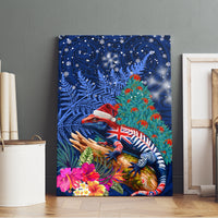 New Zealand Tuatara Christmas Canvas Wall Art Silver Fern and Xmas Pohutukawa Tree Blue Color LT03 - Polynesian Pride