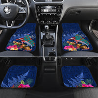 New Zealand Tuatara Christmas Car Mats Silver Fern and Xmas Pohutukawa Tree Blue Color LT03 Set 4pcs Blue - Polynesian Pride