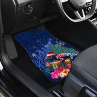 New Zealand Tuatara Christmas Car Mats Silver Fern and Xmas Pohutukawa Tree Blue Color LT03 - Polynesian Pride
