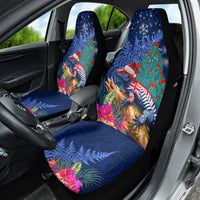 New Zealand Tuatara Christmas Car Seat Cover Silver Fern and Xmas Pohutukawa Tree Blue Color LT03 - Polynesian Pride