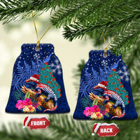 New Zealand Tuatara Christmas Ceramic Ornament Silver Fern and Xmas Pohutukawa Tree Blue Color LT03 Bell Flake Blue - Polynesian Pride