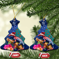 New Zealand Tuatara Christmas Ceramic Ornament Silver Fern and Xmas Pohutukawa Tree Blue Color LT03 Christmas Tree Blue - Polynesian Pride