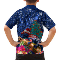 New Zealand Tuatara Christmas Family Matching Tank Maxi Dress and Hawaiian Shirt Silver Fern and Xmas Pohutukawa Tree Blue Color LT03 - Polynesian Pride
