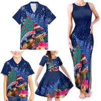 New Zealand Tuatara Christmas Family Matching Tank Maxi Dress and Hawaiian Shirt Silver Fern and Xmas Pohutukawa Tree Blue Color LT03 - Polynesian Pride