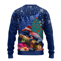 New Zealand Tuatara Christmas Ugly Christmas Sweater Silver Fern and Xmas Pohutukawa Tree Blue Color LT03 - Polynesian Pride