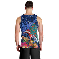 New Zealand Tuatara Christmas Men Tank Top Silver Fern and Xmas Pohutukawa Tree Blue Color LT03 - Polynesian Pride