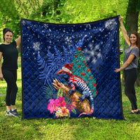 New Zealand Tuatara Christmas Quilt Silver Fern and Xmas Pohutukawa Tree Blue Color LT03 - Polynesian Pride