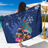 New Zealand Tuatara Christmas Sarong Silver Fern and Xmas Pohutukawa Tree Blue Color LT03 One Size 44 x 66 inches Blue - Polynesian Pride