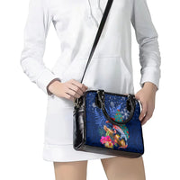 New Zealand Tuatara Christmas Shoulder Handbag Silver Fern and Xmas Pohutukawa Tree Blue Color LT03 - Polynesian Pride