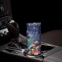 New Zealand Tuatara Christmas Skinny Tumbler Silver Fern and Xmas Pohutukawa Tree Blue Color LT03 - Polynesian Pride