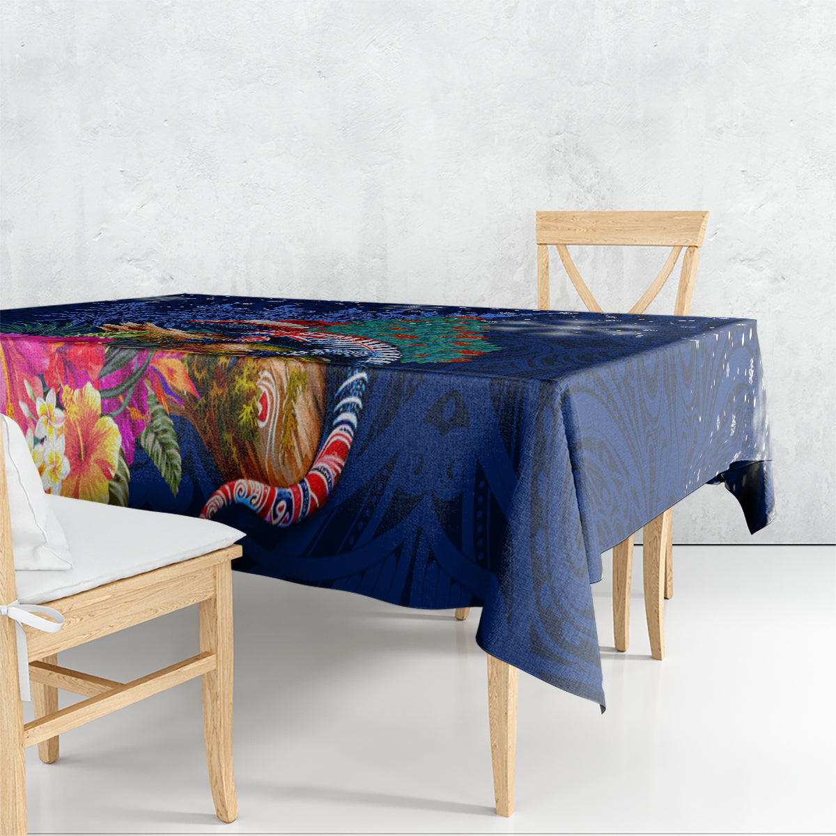 New Zealand Tuatara Christmas Tablecloth Silver Fern and Xmas Pohutukawa Tree Blue Color LT03 - Polynesian Pride