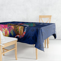 New Zealand Tuatara Christmas Tablecloth Silver Fern and Xmas Pohutukawa Tree Blue Color LT03 - Polynesian Pride