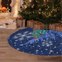 New Zealand Tuatara Christmas Tree Skirt Silver Fern and Xmas Pohutukawa Tree Blue Color LT03 - Polynesian Pride