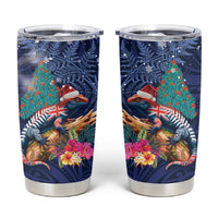 New Zealand Tuatara Christmas Tumbler Cup Silver Fern and Xmas Pohutukawa Tree Blue Color LT03 Blue - Polynesian Pride