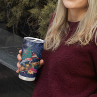 New Zealand Tuatara Christmas Tumbler Cup Silver Fern and Xmas Pohutukawa Tree Blue Color LT03 - Polynesian Pride