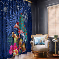 New Zealand Tuatara Christmas Window Curtain Silver Fern and Xmas Pohutukawa Tree Blue Color LT03 - Polynesian Pride