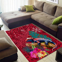 New Zealand Tuatara Christmas Area Rug Silver Fern and Xmas Pohutukawa Tree Red Color LT03 - Polynesian Pride