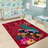 New Zealand Tuatara Christmas Area Rug Silver Fern and Xmas Pohutukawa Tree Red Color LT03 - Polynesian Pride