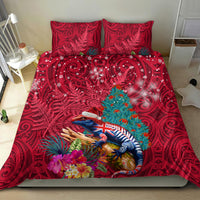 New Zealand Tuatara Christmas Bedding Set Silver Fern and Xmas Pohutukawa Tree Red Color LT03 - Polynesian Pride
