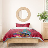 New Zealand Tuatara Christmas Bedding Set Silver Fern and Xmas Pohutukawa Tree Red Color LT03 - Polynesian Pride