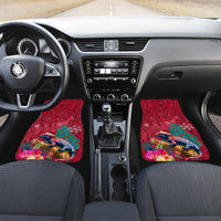 New Zealand Tuatara Christmas Car Mats Silver Fern and Xmas Pohutukawa Tree Red Color LT03 Set 2pcs - Front Red - Polynesian Pride