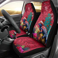 New Zealand Tuatara Christmas Car Seat Cover Silver Fern and Xmas Pohutukawa Tree Red Color LT03 - Polynesian Pride