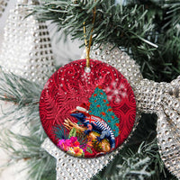 New Zealand Tuatara Christmas Ceramic Ornament Silver Fern and Xmas Pohutukawa Tree Red Color LT03 - Polynesian Pride